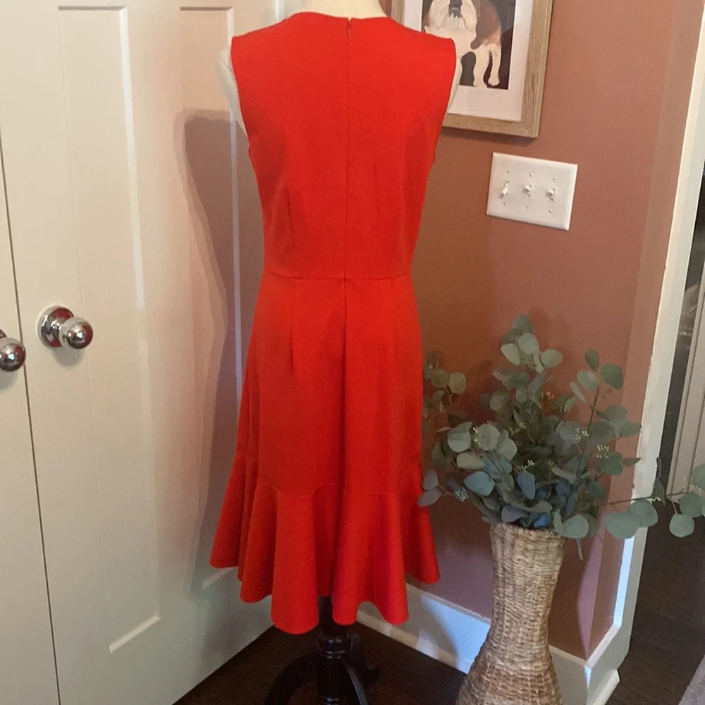 J.Crew 365 Red Stretch Ponte sheath v-neck 8 flare hem sleeveless zipper dress - Picture 7 of 16
